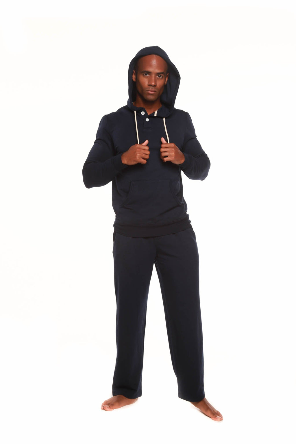 Henley Style Bamboo Fleece Hoodie + Fleece Lounge Pants