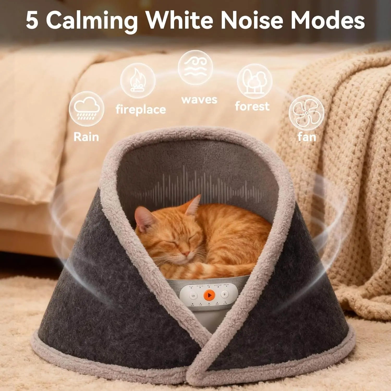 Smart Heated & Cooling Cat Cave Bed – 5 Temperature Modes & White Noise | For Cats Up to 13 lbs