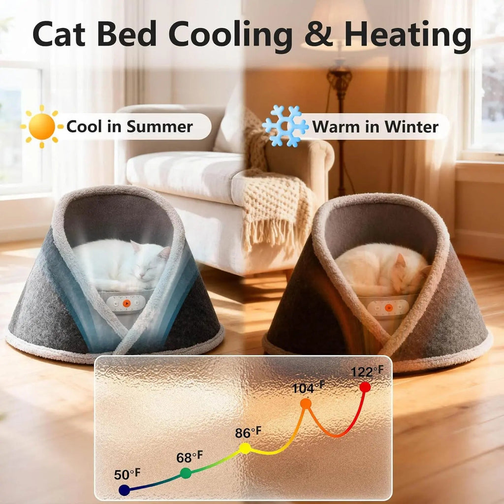 Smart Heated & Cooling Cat Cave Bed – 5 Temperature Modes & White Noise | For Cats Up to 13 lbs