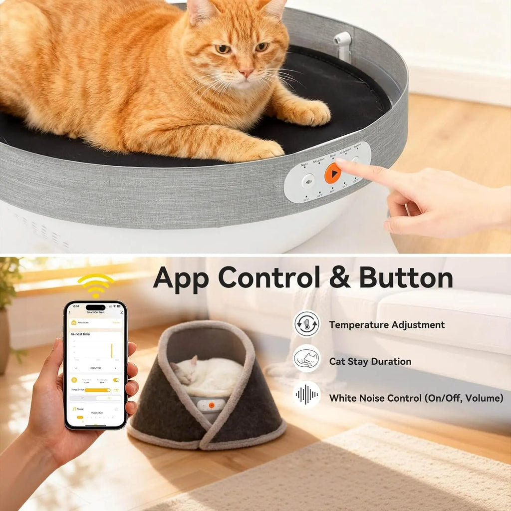 Smart Heated & Cooling Cat Cave Bed – 5 Temperature Modes & White Noise | For Cats Up to 13 lbs