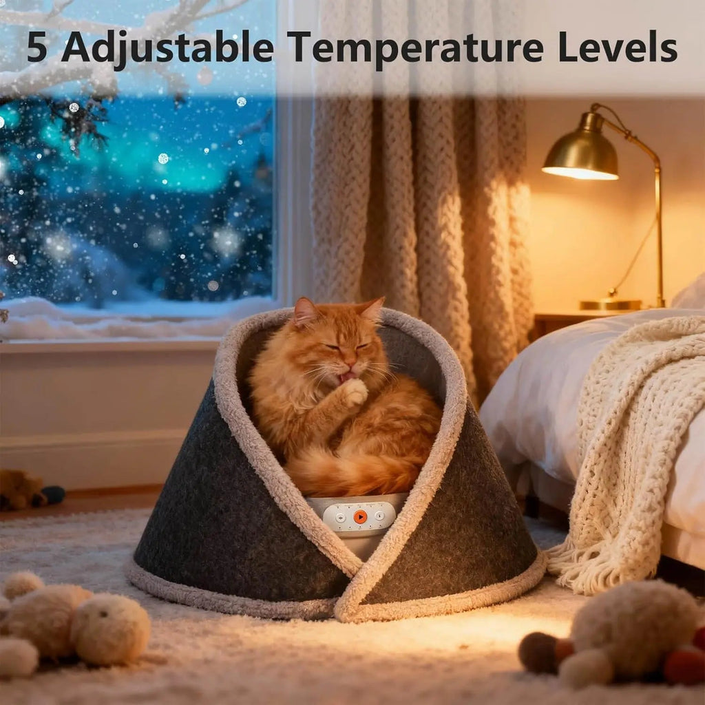 Smart Heated & Cooling Cat Cave Bed – 5 Temperature Modes & White Noise | For Cats Up to 13 lbs