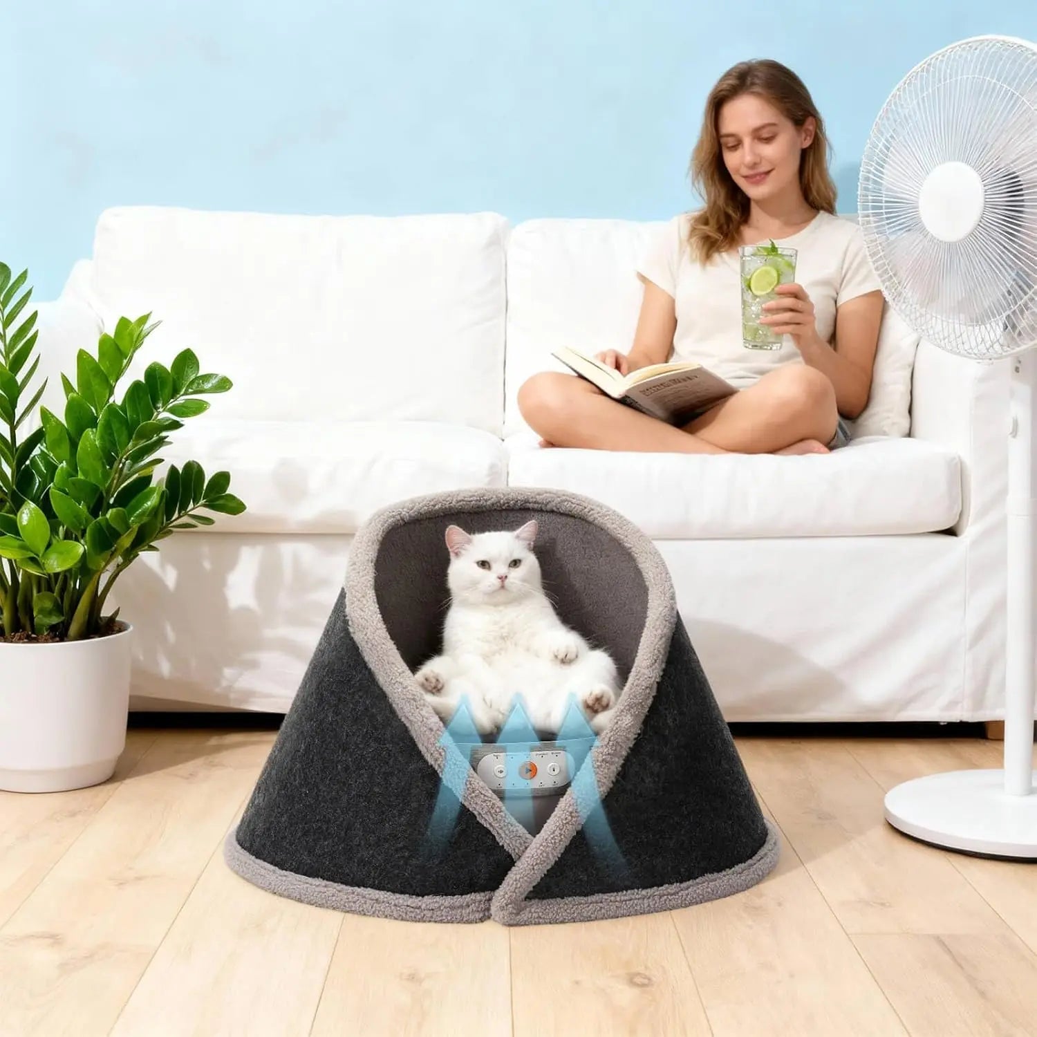 Smart Heated & Cooling Cat Cave Bed – 5 Temperature Modes & White Noise | For Cats Up to 13 lbs