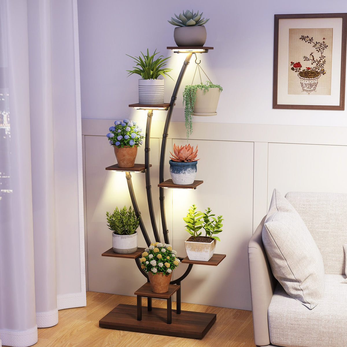 8-Tier Indoor Plant Stand with Grow Lights