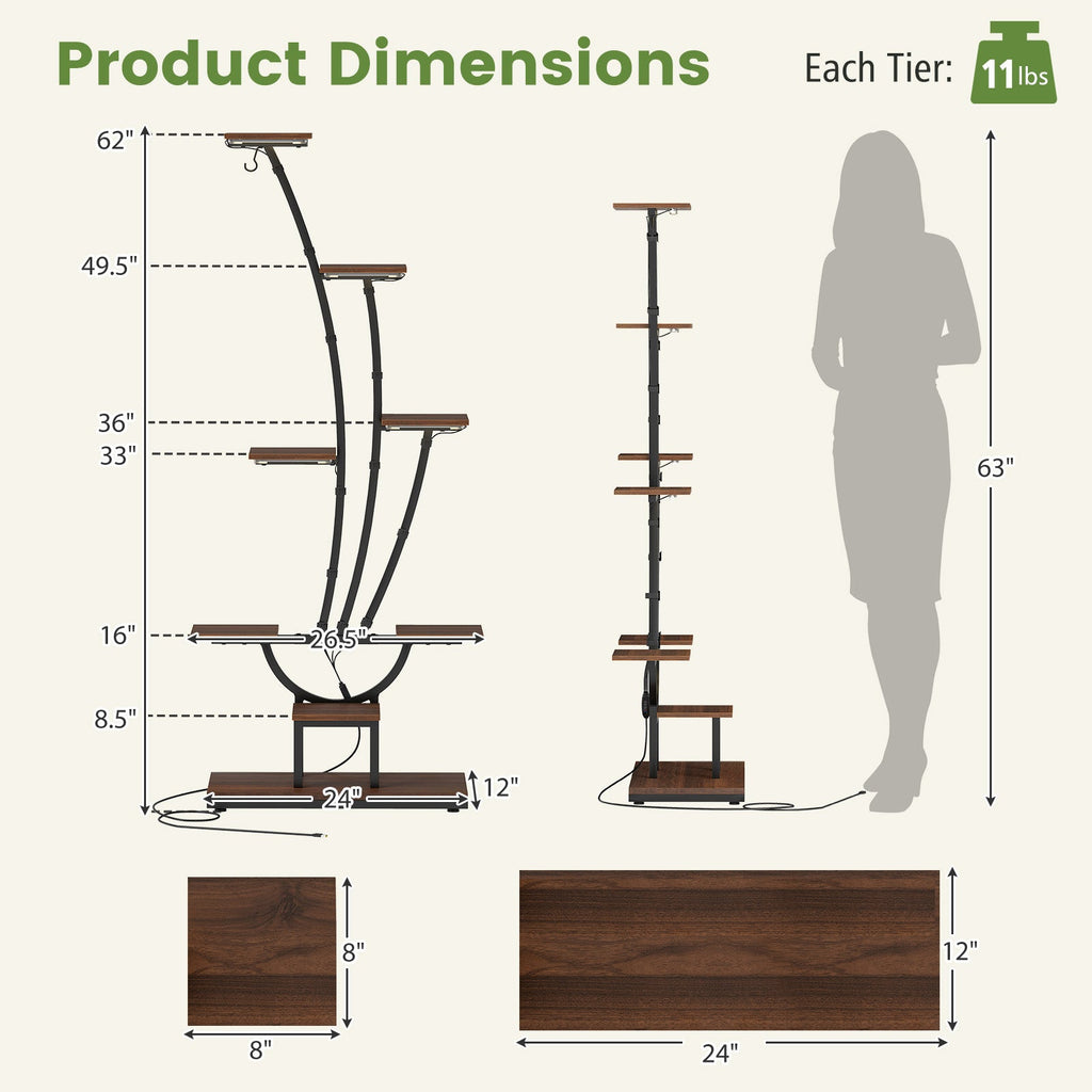 8-Tier Indoor Plant Stand with Grow Lights