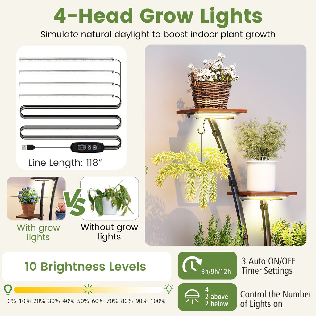 8-Tier Indoor Plant Stand with Grow Lights