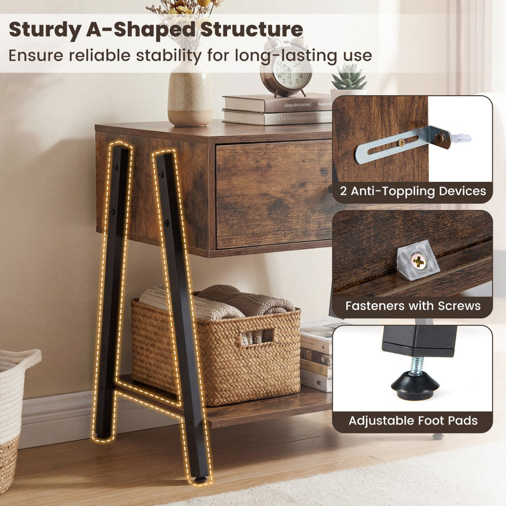 Industrial Nightstand with Drawer & Open Shelf