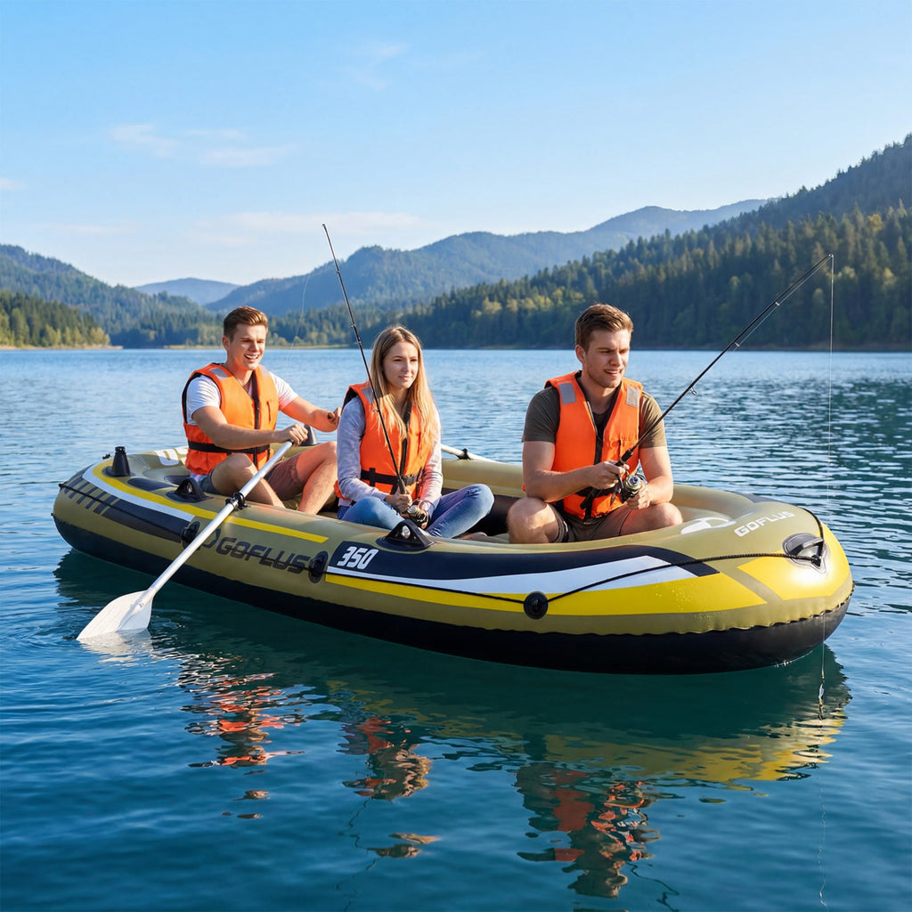 Inflatable Fishing Boat with Oars, Rod Holders & Motor Mount