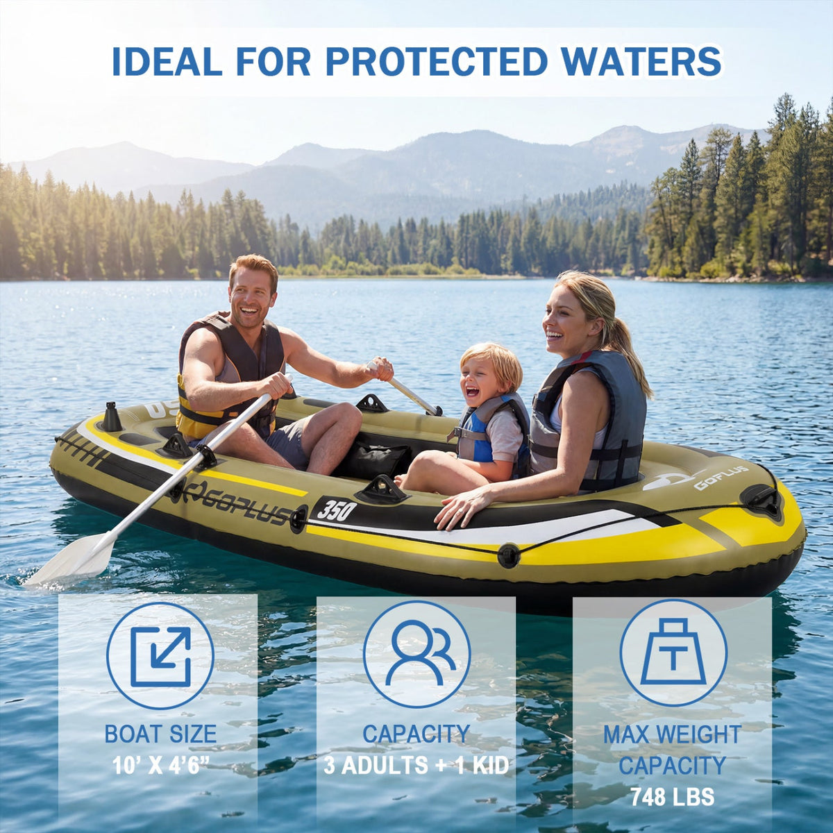Inflatable Fishing Boat with Oars, Rod Holders & Motor Mount