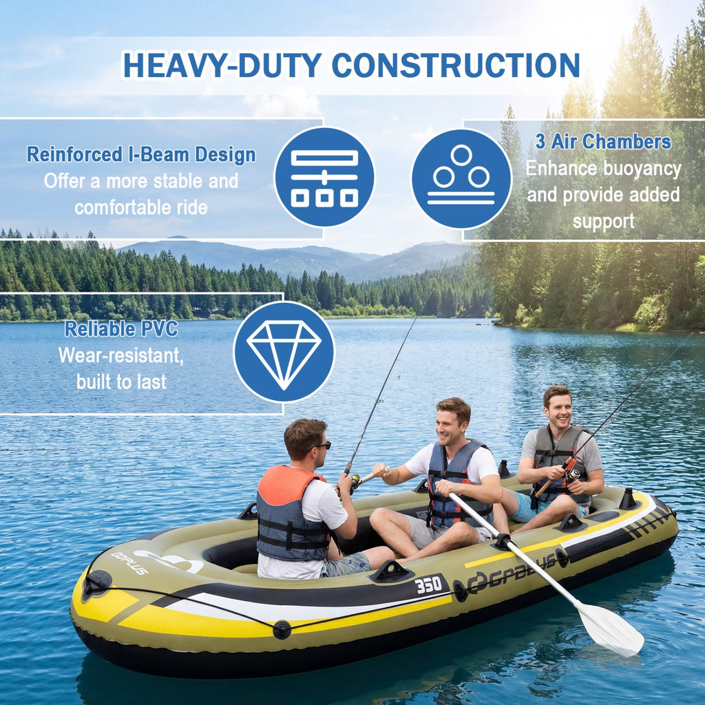 Inflatable Fishing Boat with Oars, Rod Holders & Motor Mount