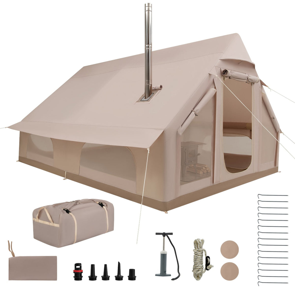 6-10 Person Inflatable Camping Tent with Stove Jack & Air-Beam Structure