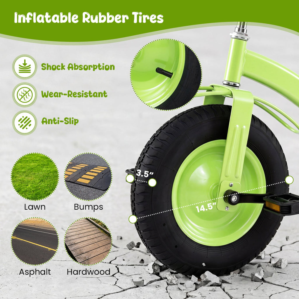 Kids Carbon Steel Tricycle with 14.5" Inflatable Tires & Adjustable Seat