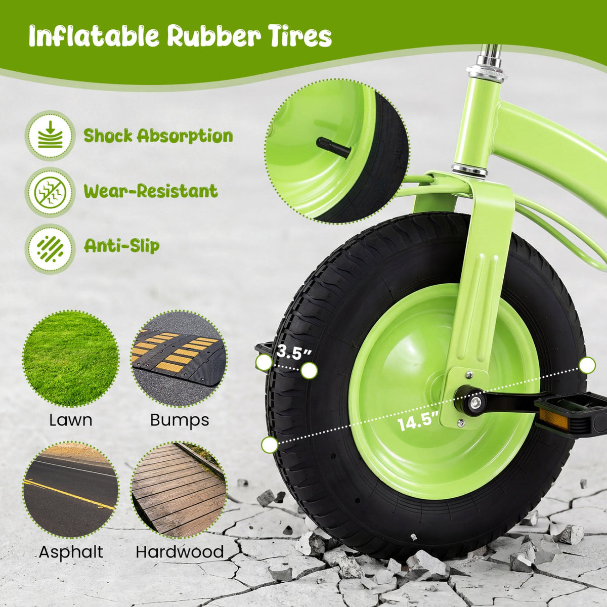 Kids Carbon Steel Tricycle with 14.5" Inflatable Tires & Adjustable Seat