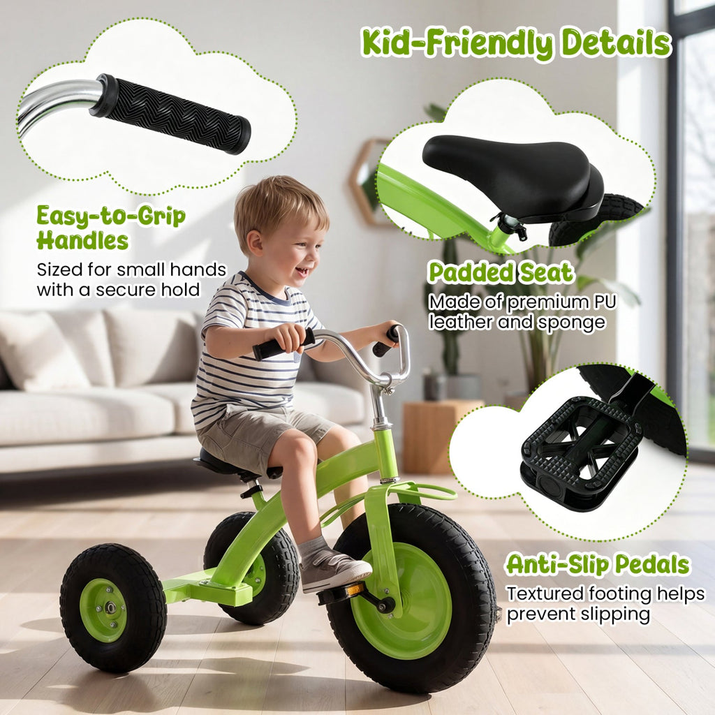 Kids Carbon Steel Tricycle with 14.5" Inflatable Tires & Adjustable Seat