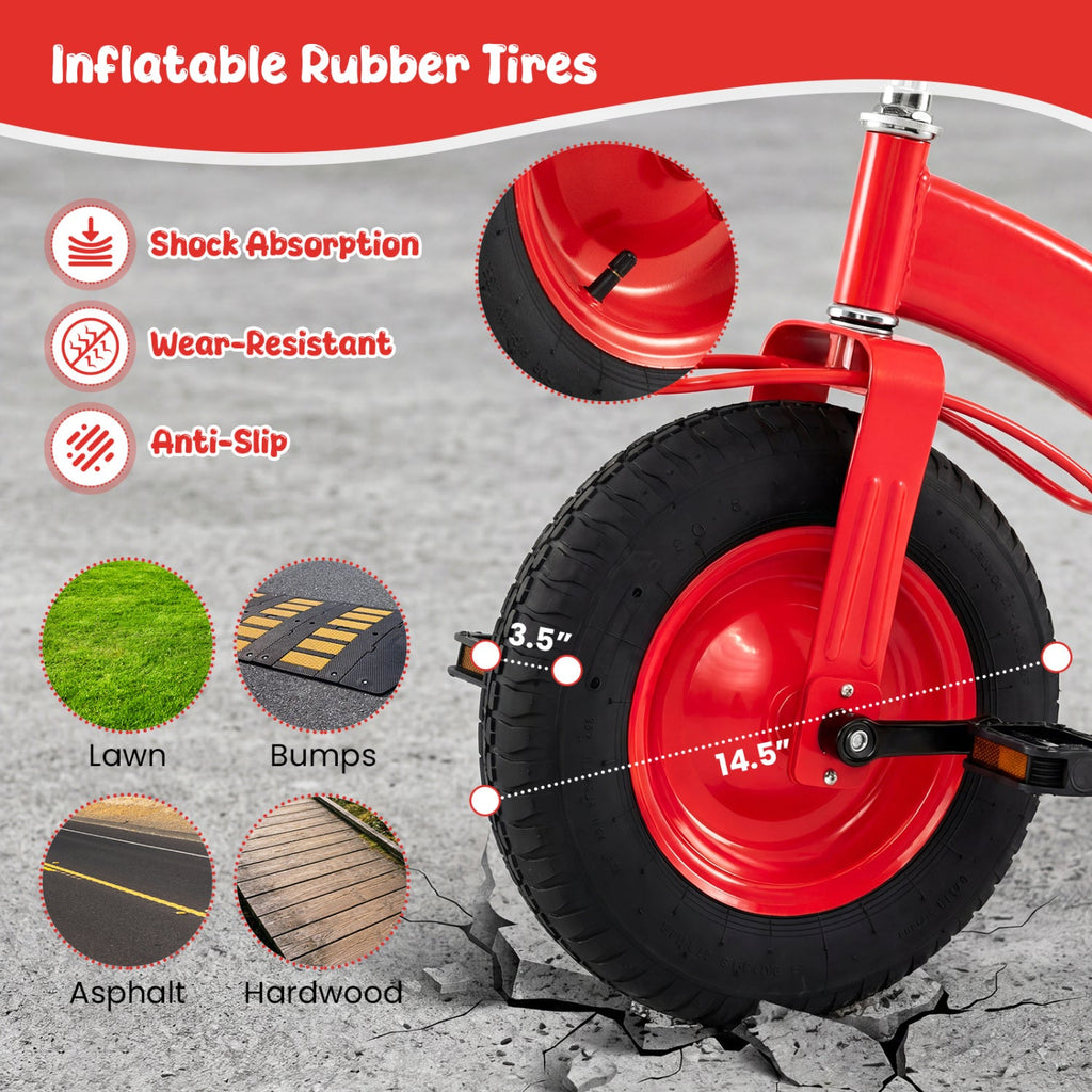 Kids Carbon Steel Tricycle with 14.5" Inflatable Tires & Adjustable Seat