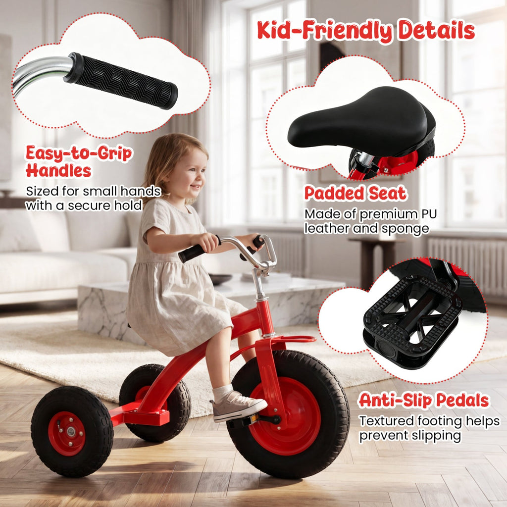 Kids Carbon Steel Tricycle with 14.5" Inflatable Tires & Adjustable Seat