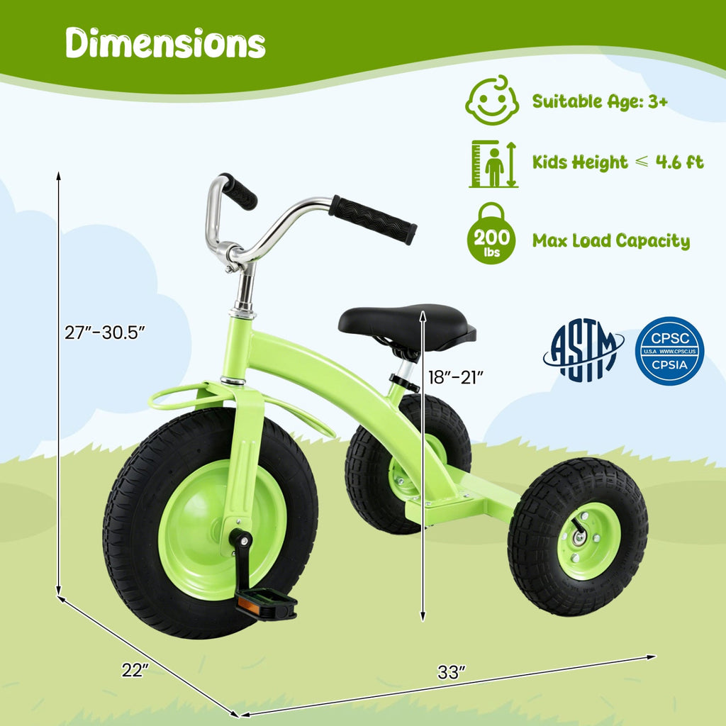 Kids Carbon Steel Tricycle with 14.5" Inflatable Tires & Adjustable Seat