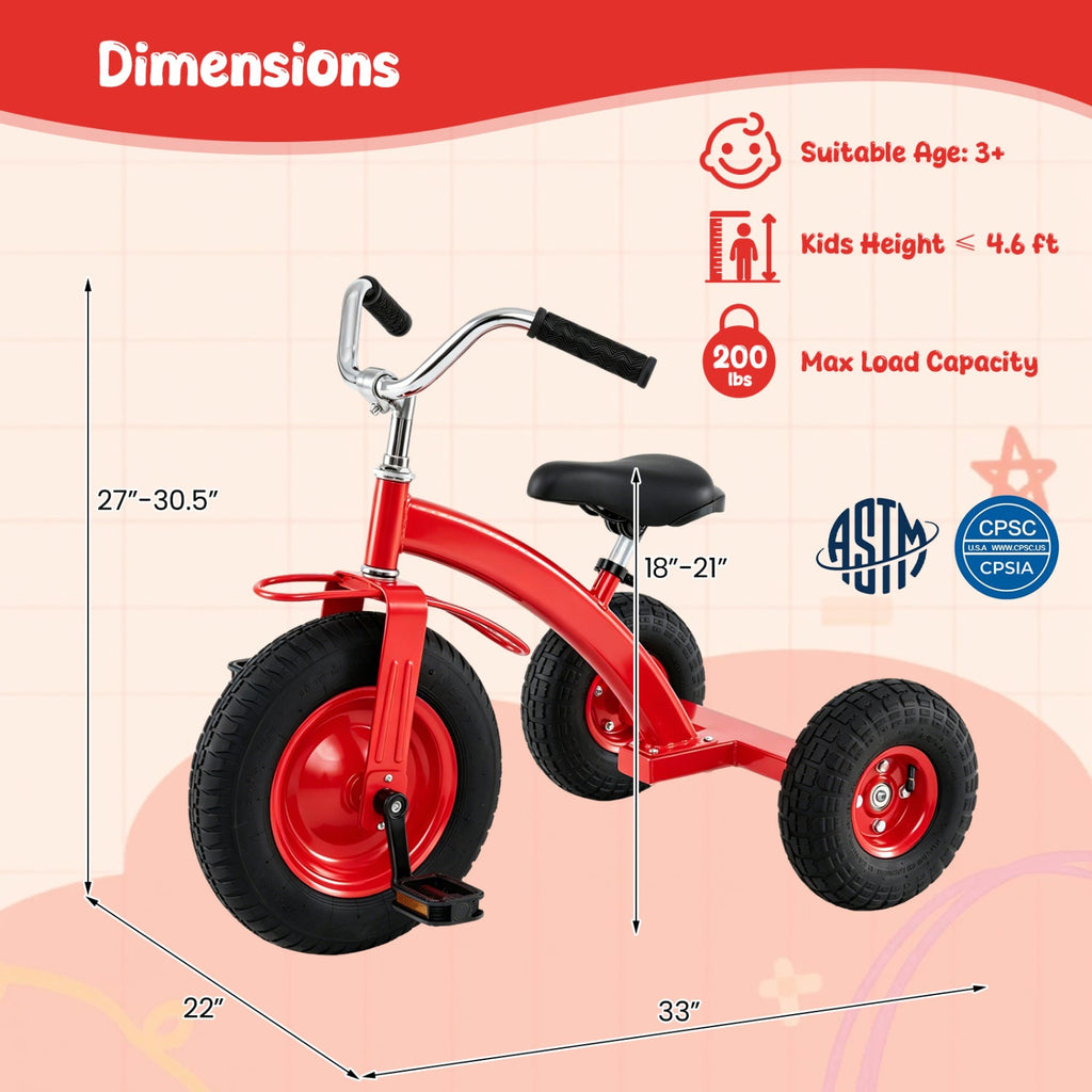 Kids Carbon Steel Tricycle with 14.5" Inflatable Tires & Adjustable Seat