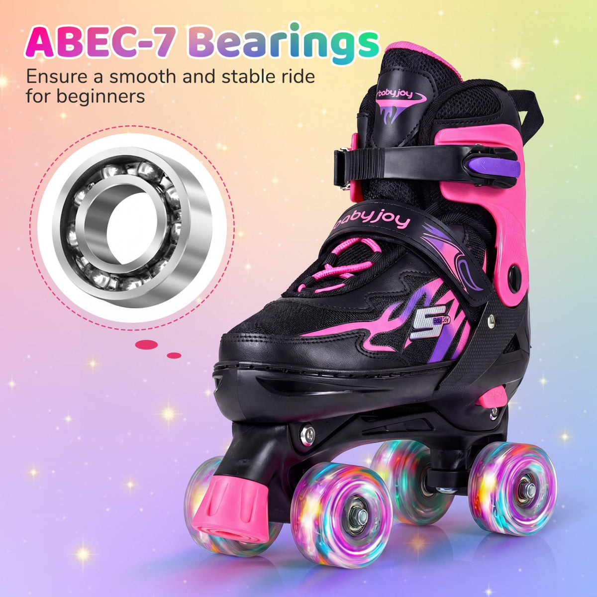 Adjustable Kids' Quad Roller Skates with Light-Up Wheels