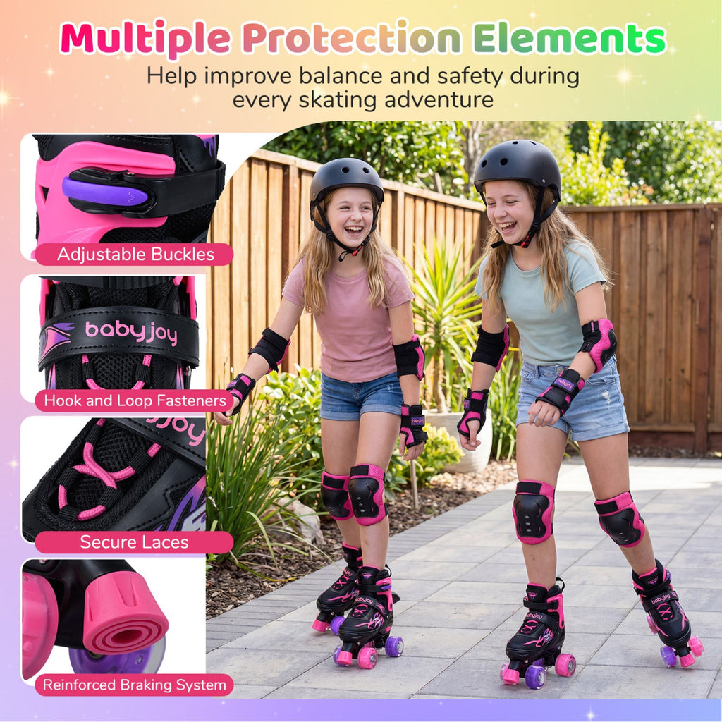 Adjustable Kids' Quad Roller Skates with Light-Up Wheels