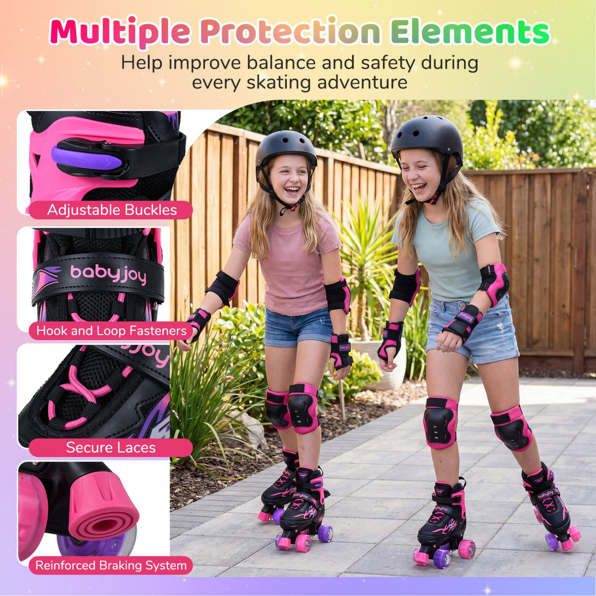 Adjustable Kids' Quad Roller Skates with Light-Up Wheels