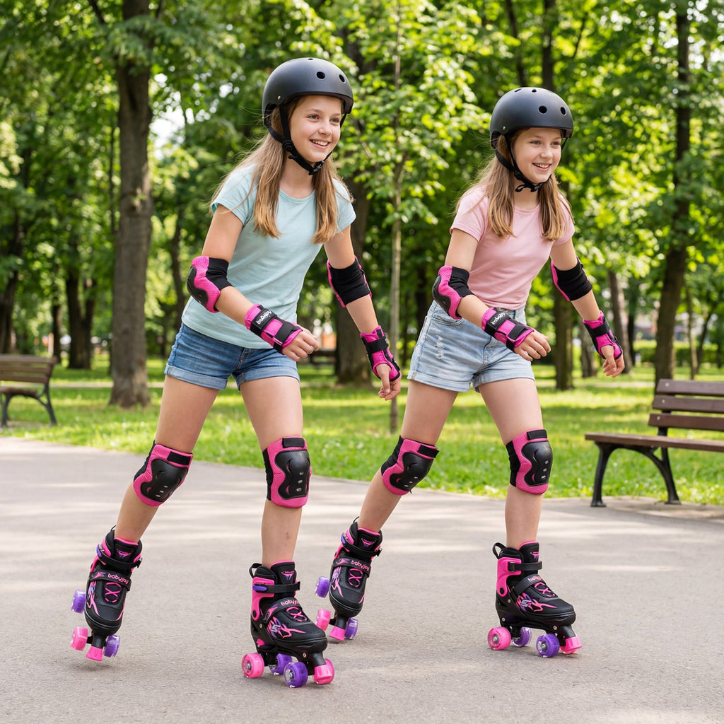 Adjustable Kids' Quad Roller Skates with Light-Up Wheels