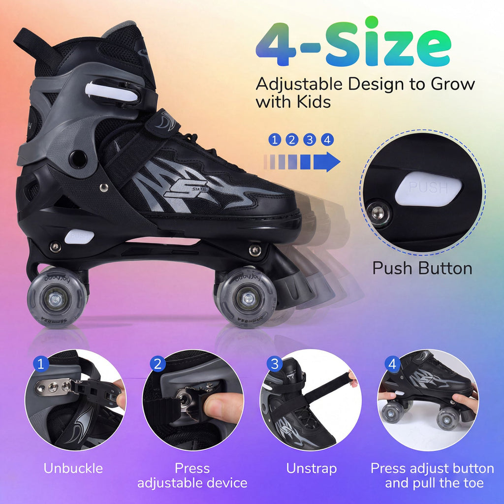 Adjustable Kids' Quad Roller Skates with Light-Up Wheels