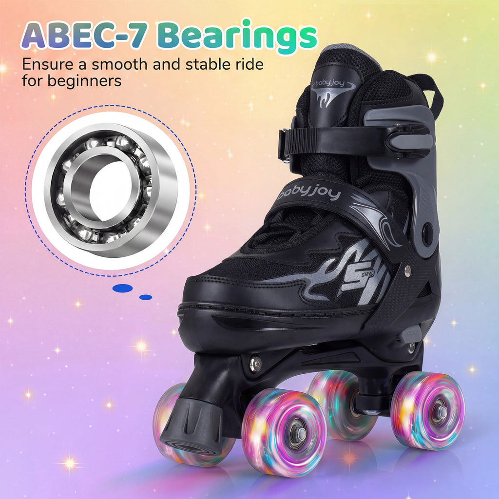 Adjustable Kids' Quad Roller Skates with Light-Up Wheels