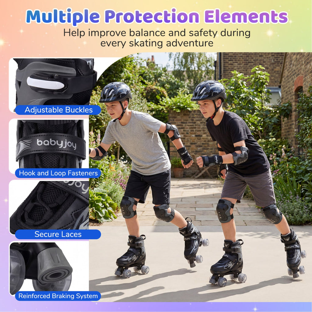 Adjustable Kids' Quad Roller Skates with Light-Up Wheels