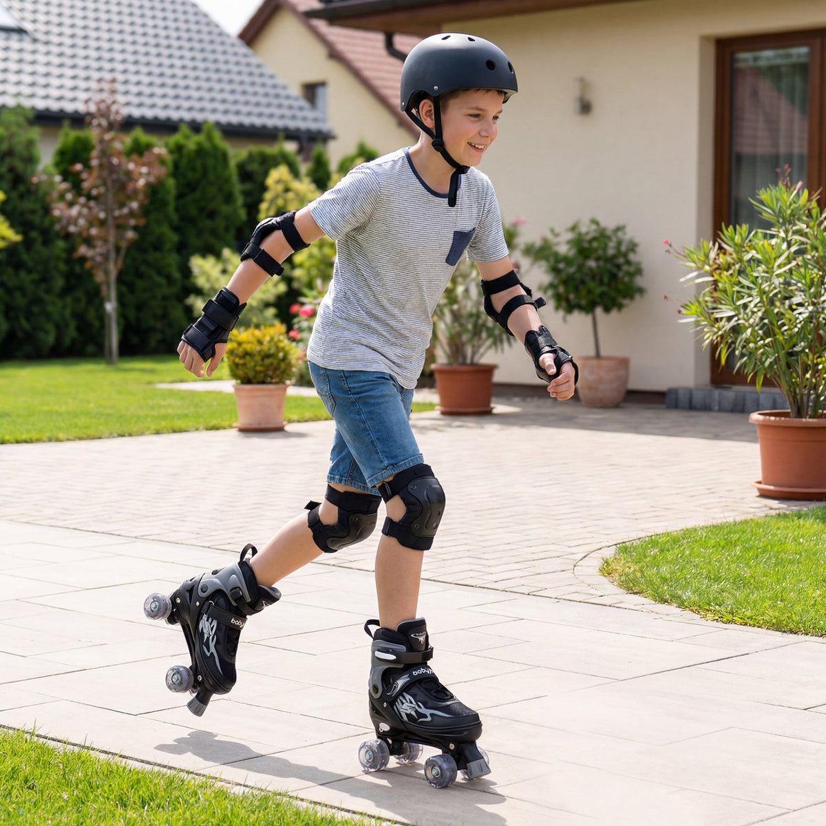 Adjustable Kids' Quad Roller Skates with Light-Up Wheels