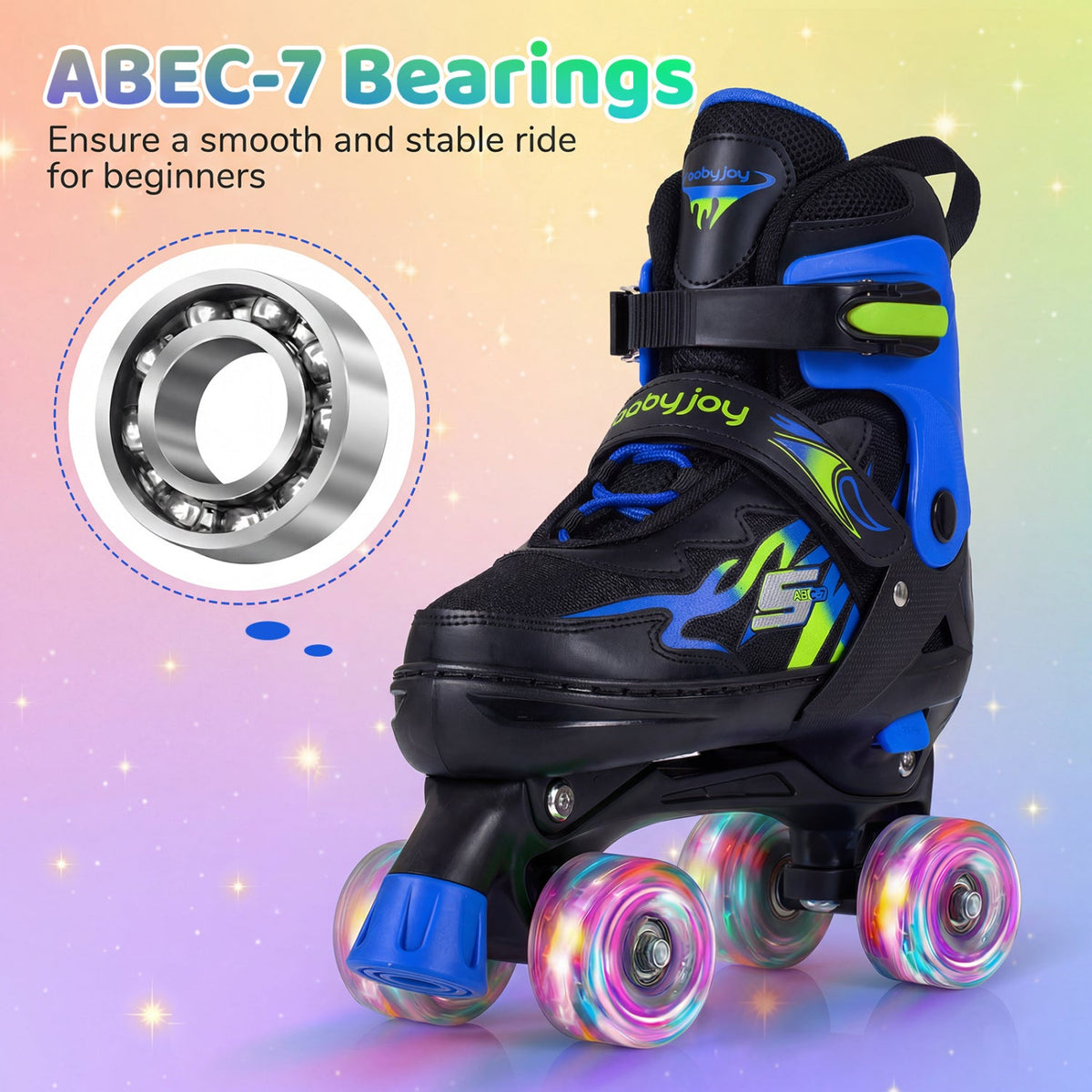 Adjustable Kids' Quad Roller Skates with Light-Up Wheels