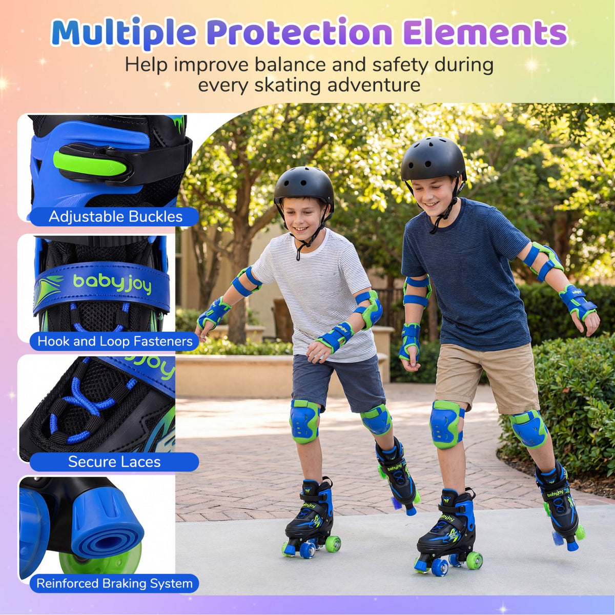 Adjustable Kids' Quad Roller Skates with Light-Up Wheels