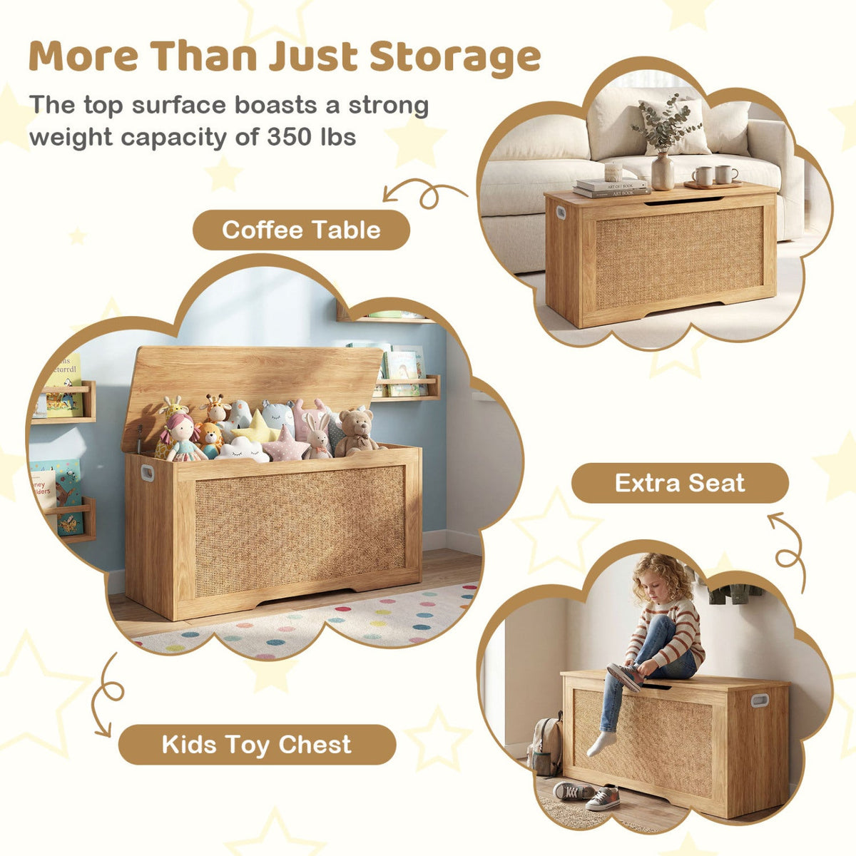 40" Rattan Kids Toy Box & Storage Bench