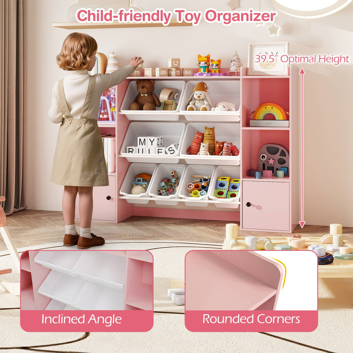 Kids Toy Storage Organizer with Bins & Bookshelf