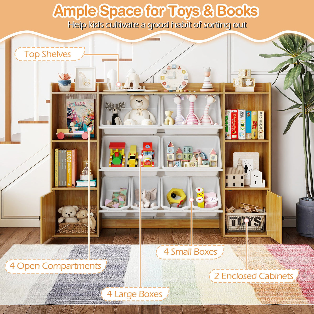Kids Toy Storage Organizer with Bins & Bookshelf
