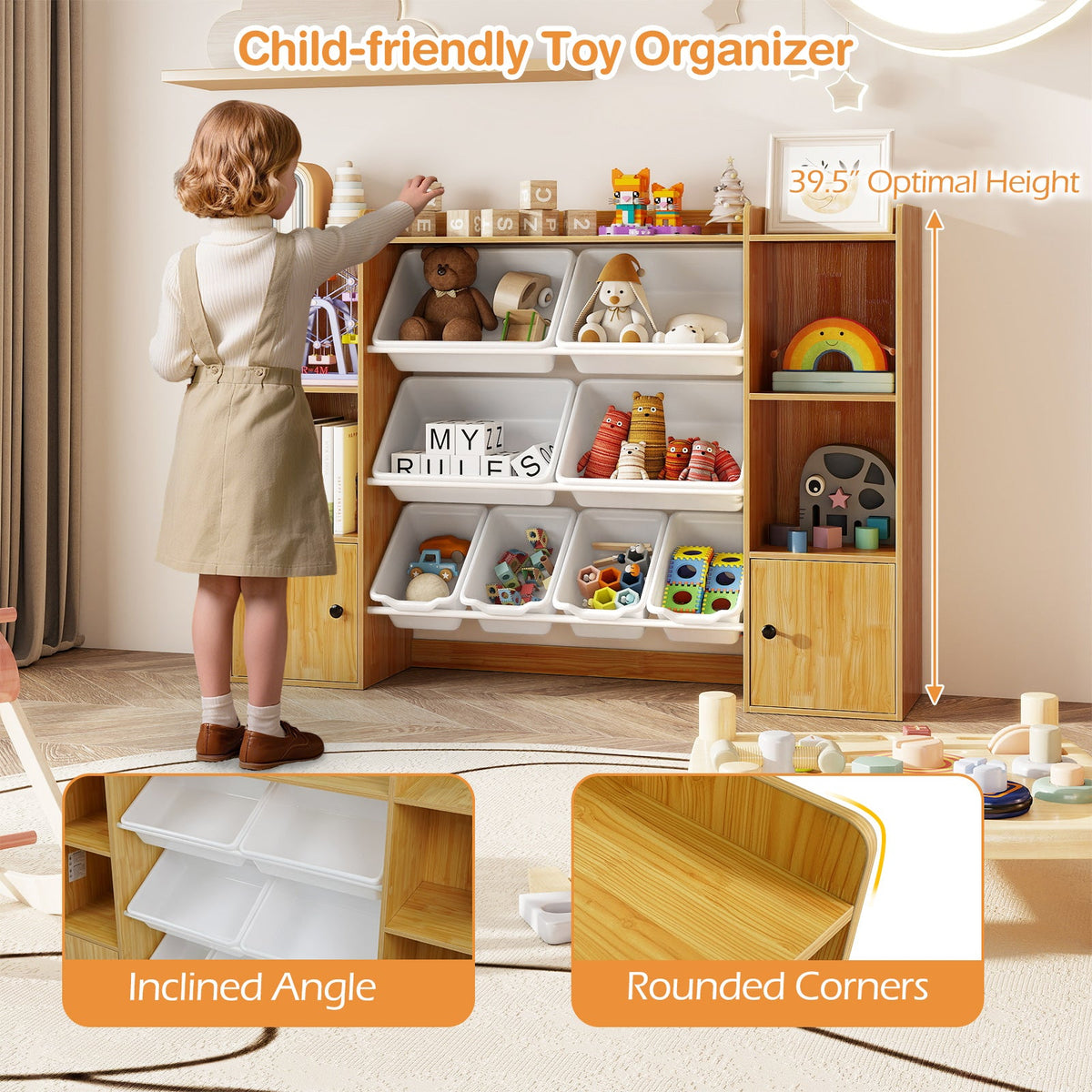 Kids Toy Storage Organizer with Bins & Bookshelf