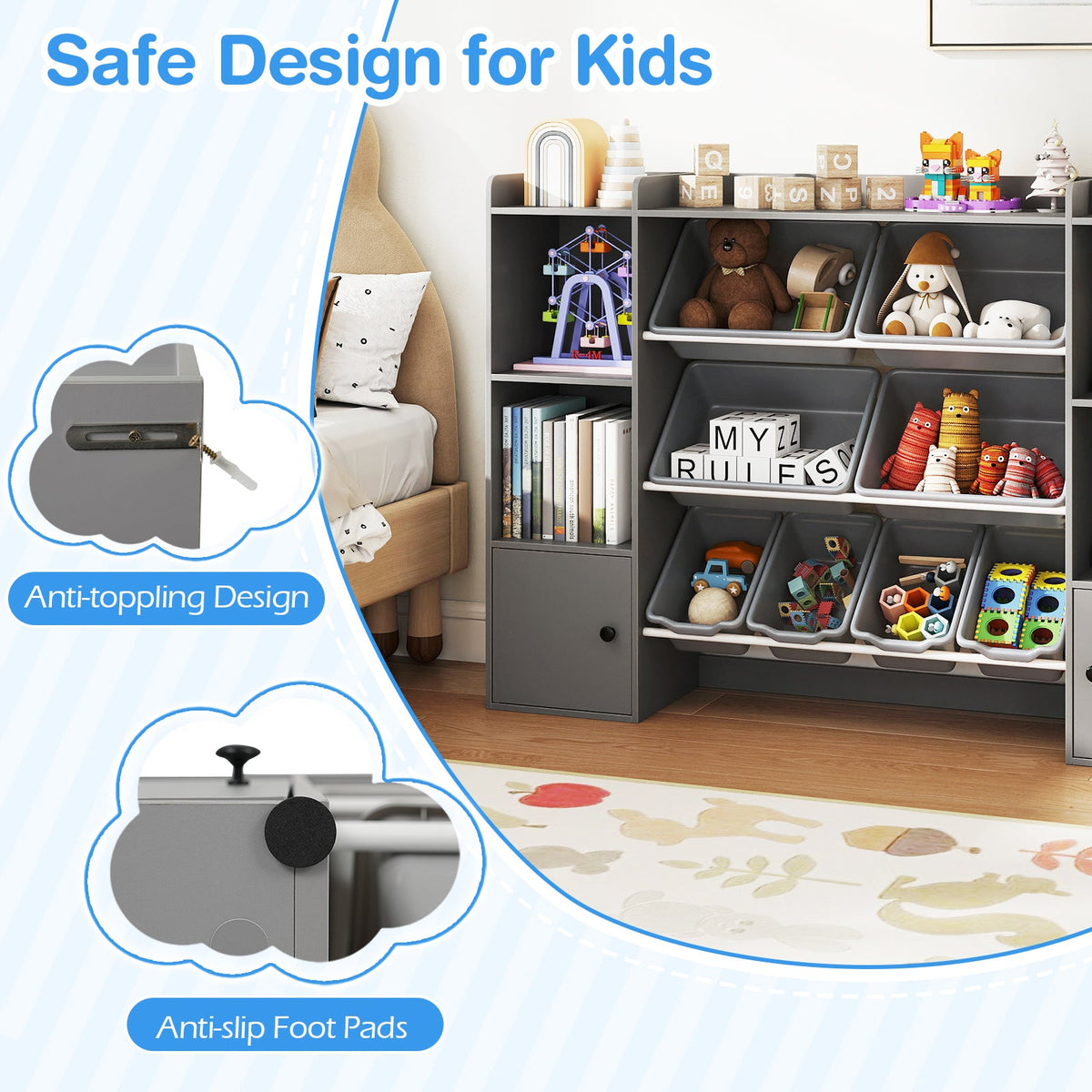 Kids Toy Storage Organizer with Bins & Bookshelf