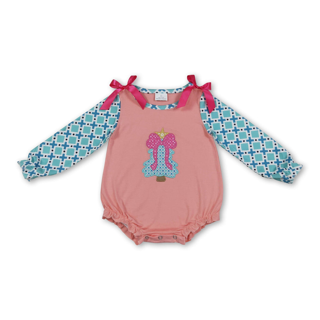 Baby Girls' Christmas Tree Bow Long-Sleeve Romper