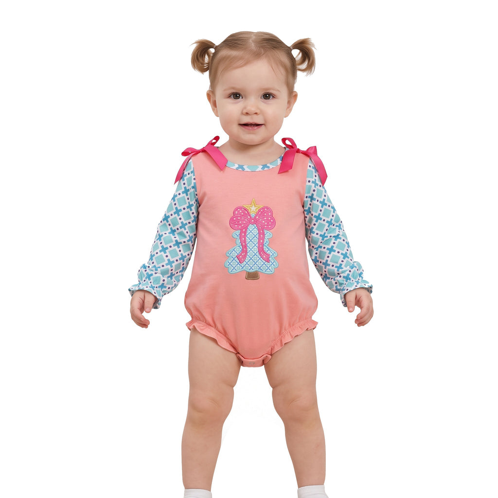 Baby Girls' Christmas Tree Bow Long-Sleeve Romper