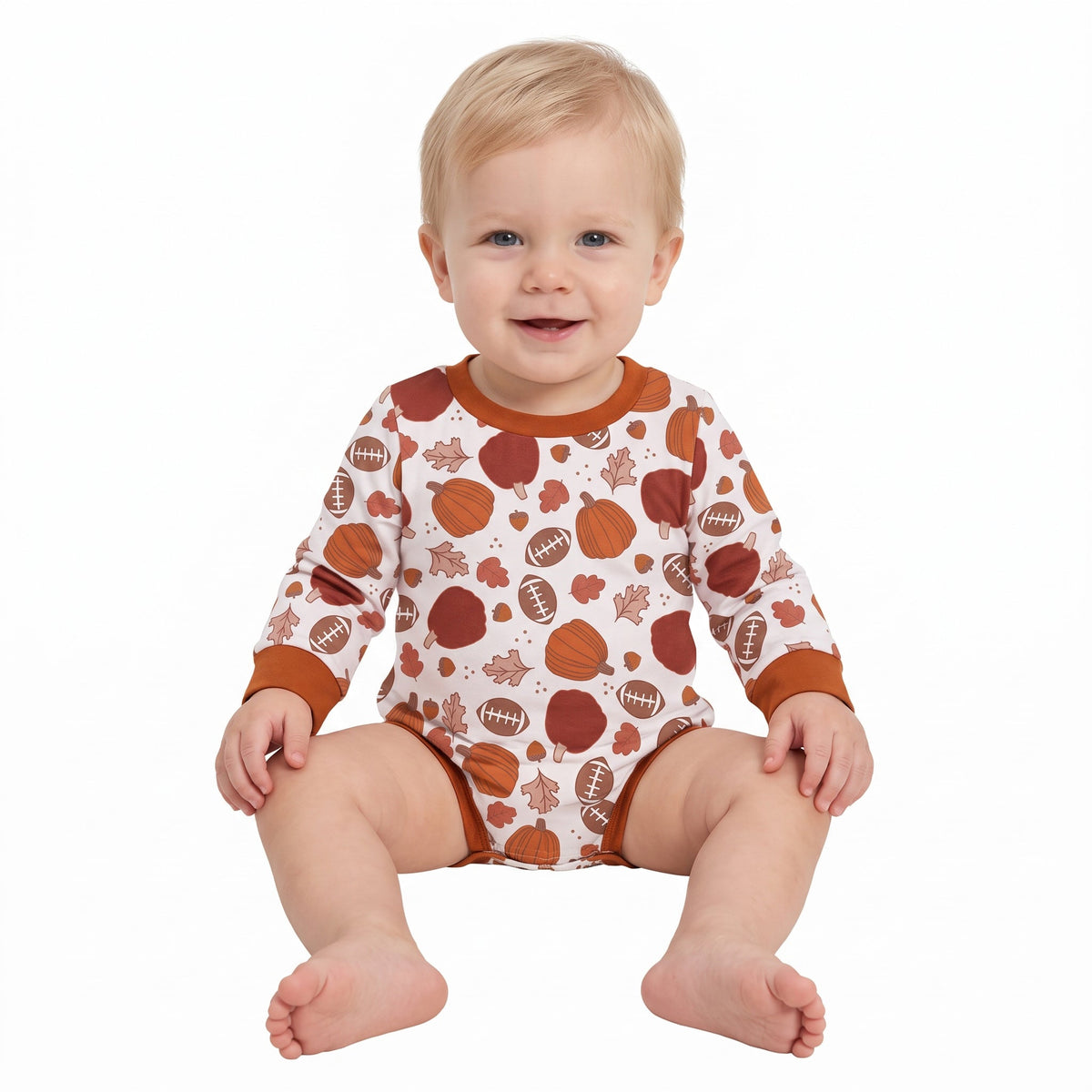 Baby Pumpkin Football Long-Sleeve Fall Romper