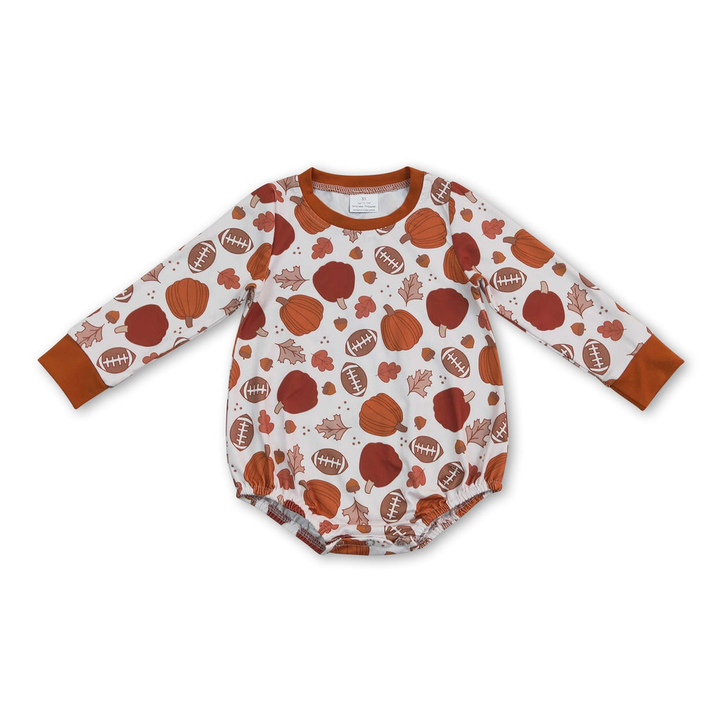 Baby Pumpkin Football Long-Sleeve Fall Romper