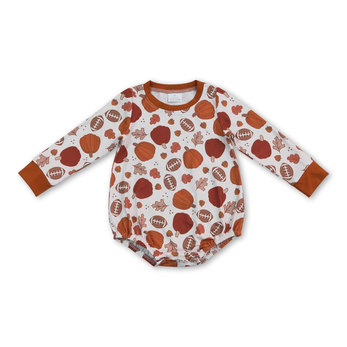 Baby Pumpkin Football Long-Sleeve Fall Romper