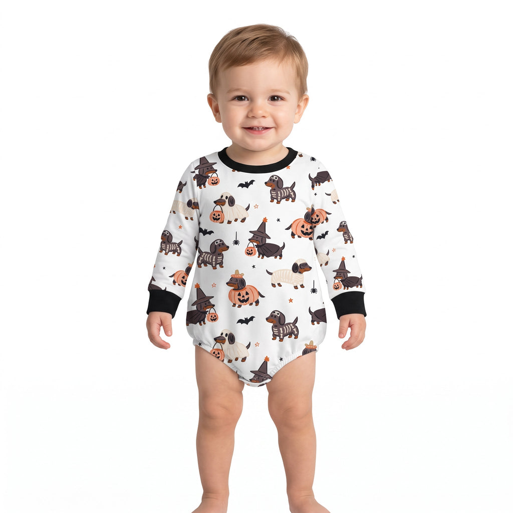 Baby Dog & Pumpkin Halloween Long-Sleeve Romper
