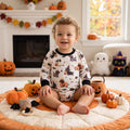 Baby Dog & Pumpkin Halloween Long-Sleeve Romper