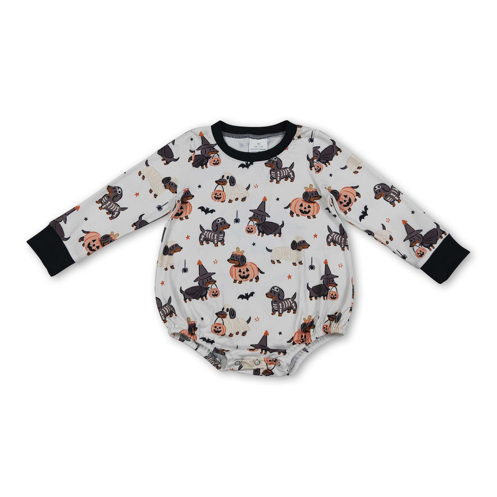 Baby Dog & Pumpkin Halloween Long-Sleeve Romper