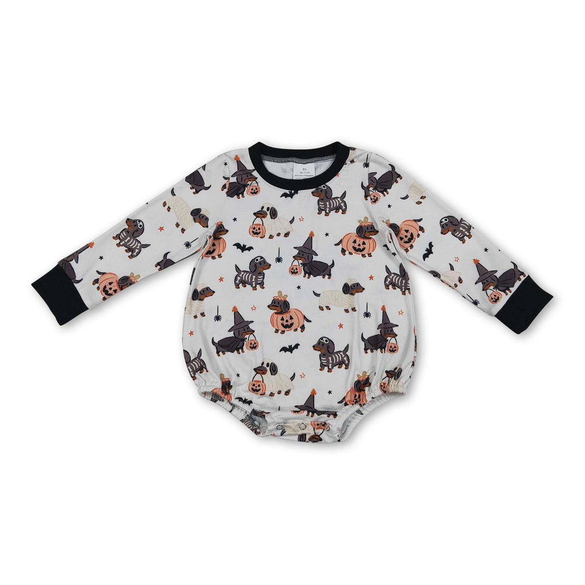 Baby Dog & Pumpkin Halloween Long-Sleeve Romper