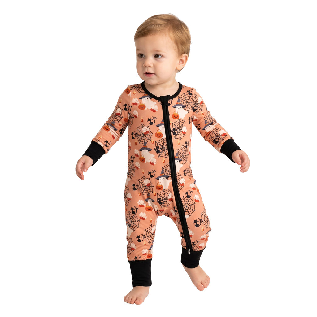 Pumpkin Ghost Halloween Zipper Romper
