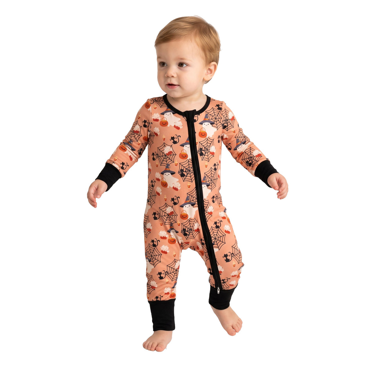 Pumpkin Ghost Halloween Zipper Romper