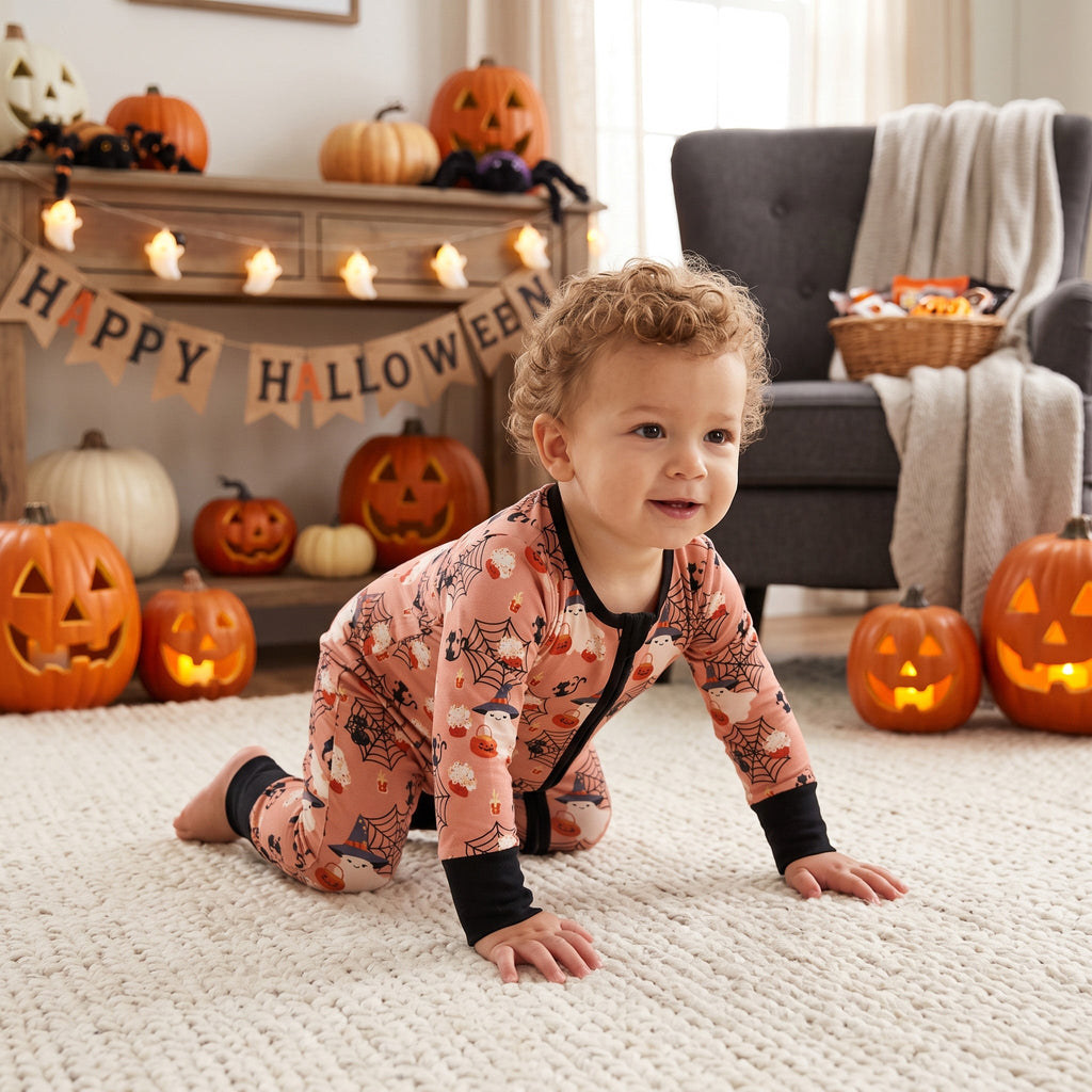 Pumpkin Ghost Halloween Zipper Romper