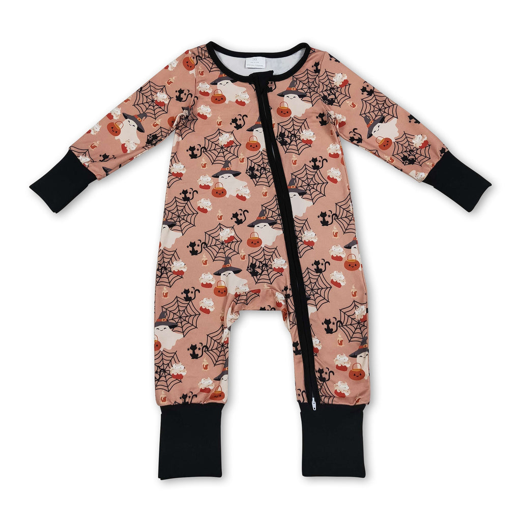 Pumpkin Ghost Halloween Zipper Romper