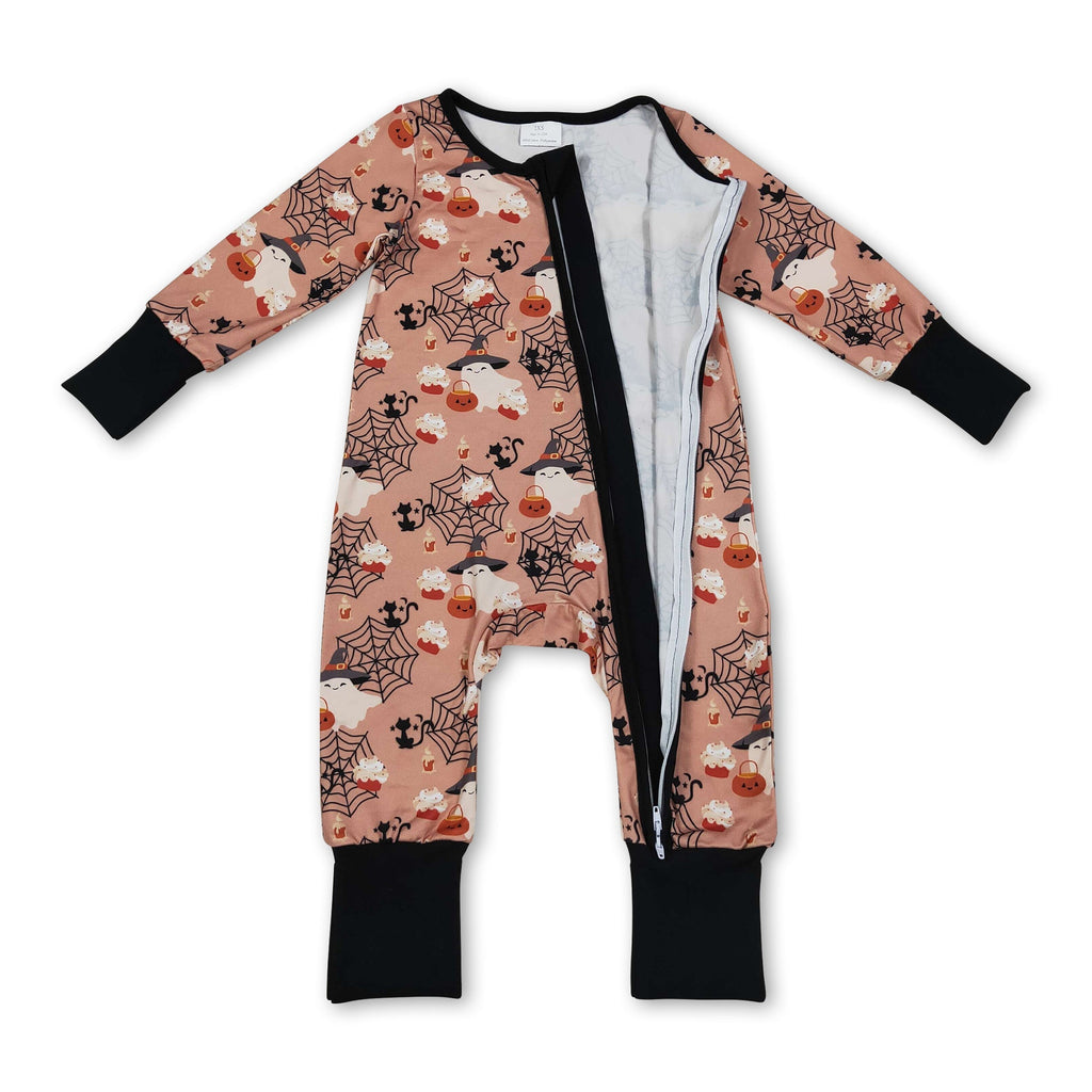 Pumpkin Ghost Halloween Zipper Romper